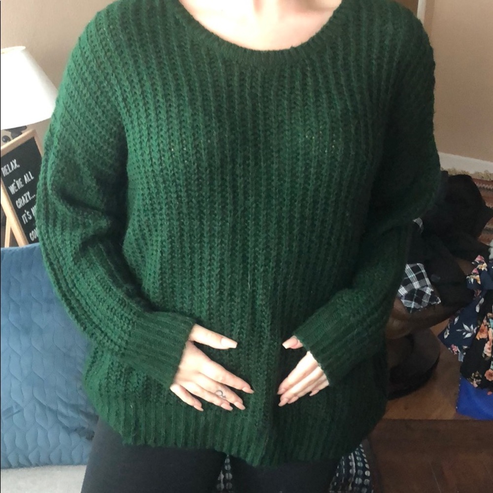 Green chunky cable knit sweater